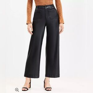 LOFT Palmer Wide Leg Crop Pants Faux Leather Black NWT